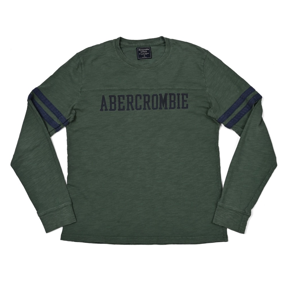 Abercrombie Fitch Men's M Rugby T-Shirt Long Sleeve Shirt Spellout Heather Green